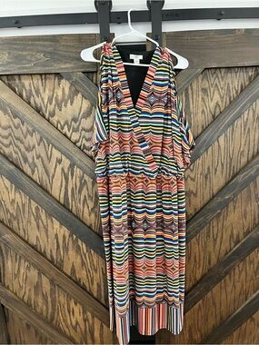 Cato Multicolor Striped V-Neck Wrap Dress